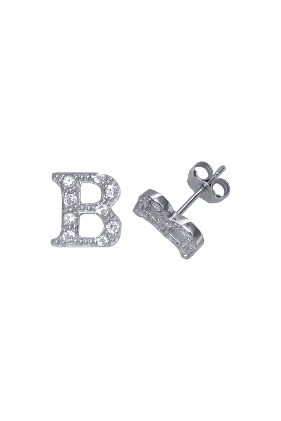 Sterling Silver Jewelco London Initial Identity Stud Earrings Letter B
