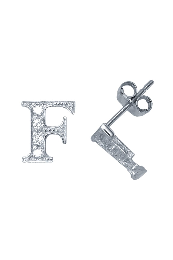 Sterling Silver Jewelco London Initial Identity Stud Earrings Letter F