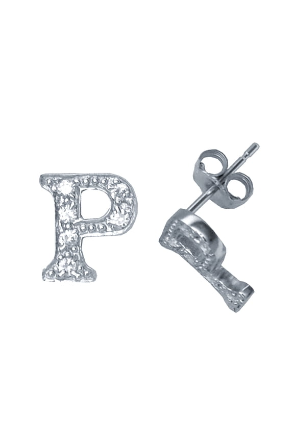Sterling Silver Jewelco London Initial Identity Stud Earrings Letter P