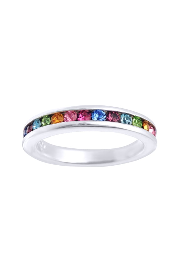 Sterling Silver Jewelco London Multi Colour CZ Rainbow Full Eternity Ring 3.5mm