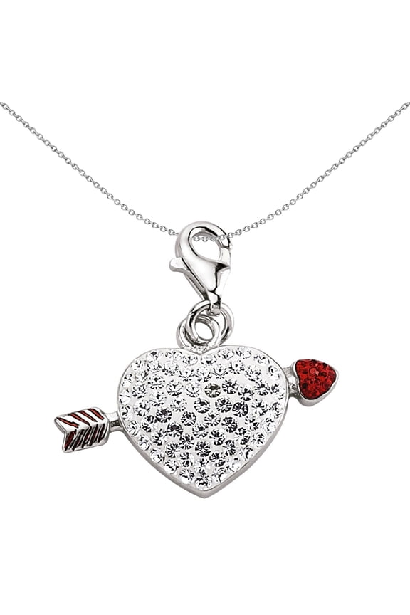 Sterling Silver Jewelco London Red Crystal Love Heart Cupid's Arrow Link Charm