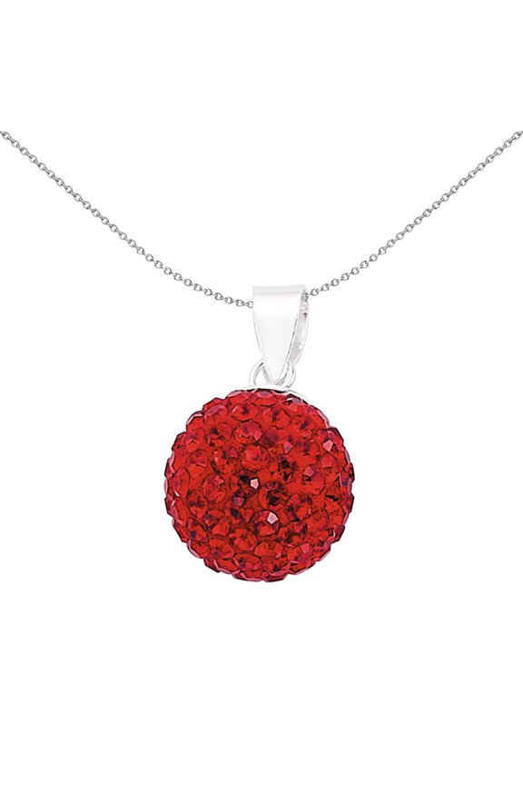 Sterling Silver Jewelco London Red Crystal Shamballa Pendant