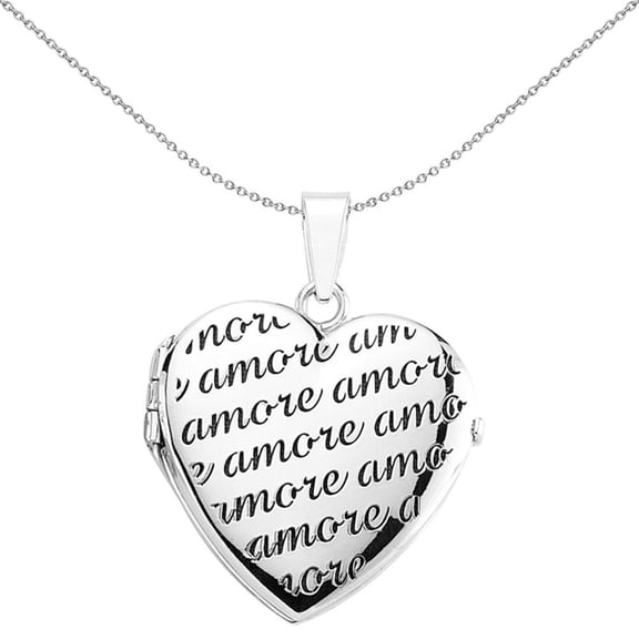 Sterling Silver Jewelco London Script "amore" Love Heart Locket Pendant