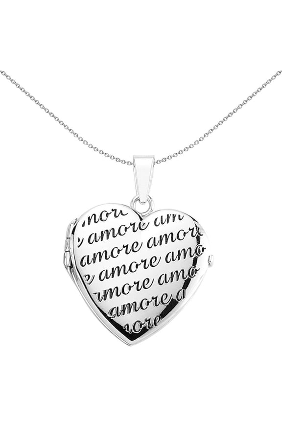 Sterling Silver Jewelco London Script "amore" Love Heart Locket Pendant