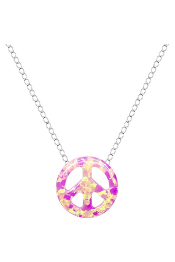 Sterling Silver Jewelry Created Opal Pink Peace Sign Necklace, 16 Chain