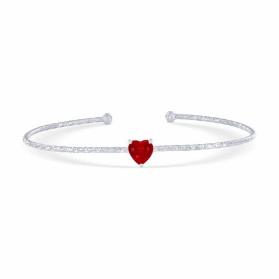 Sterling Silver July Birthstone Ruby CZ Heart Bangle Bracelet