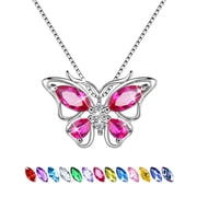 July Birthstone Necklace Ruby Red Butterfly Necklaces 925 Sterling Silver Pendant Jewelry Valentines Mother's Day Gifts 