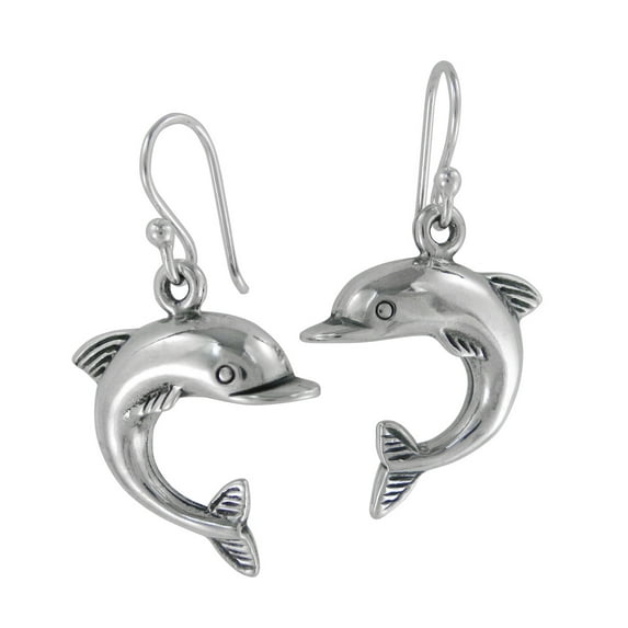 Sterling Silver Jumping Dolphin Drop Earrings