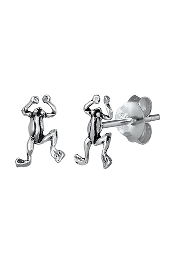 Sterling Silver Jumping Frog Stud Earrings