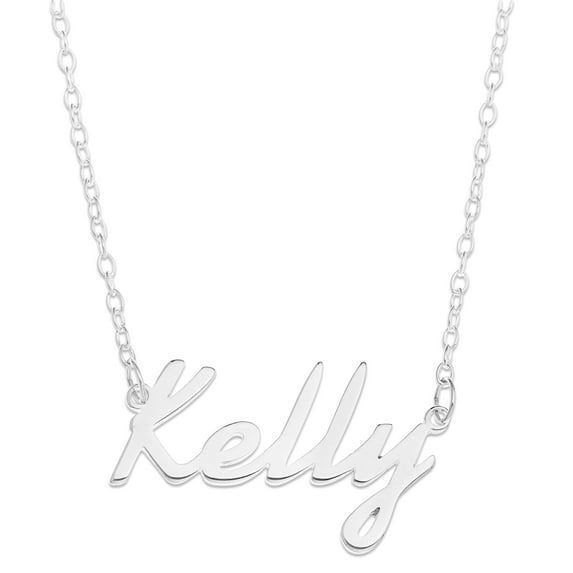 Sterling Silver 'Kelly' Name Pendant on 16-inch Trace Chain - White