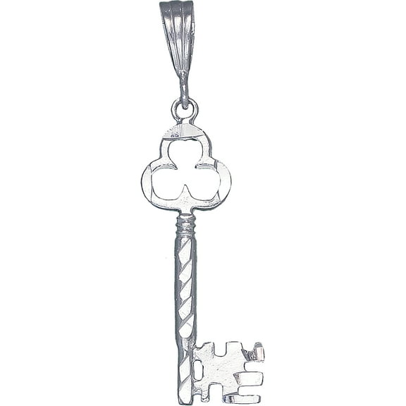 Sterling Silver Key Charm Pendant Necklace with Diamond Cut Finish and 18 Inch Rolo Chain
