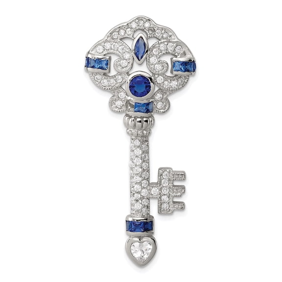 Sterling Silver Key Pendant Necklace for Women with Blue and Clear Cubic Zirconia, Heart Filigree Design, Symbolic Romantic Fashion Jewelry for Inspiration and Trust