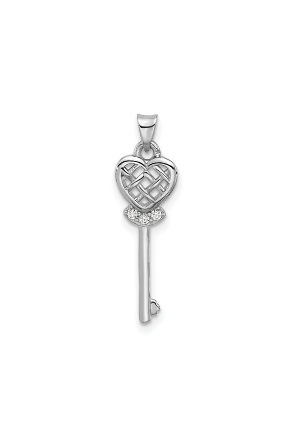Sterling Silver Celtic Key Pendant Necklace for Women with Heart Knot Design and Cubic Zirconia Accents, Symbol of Love Unity and Timeless Fashion Jewelry