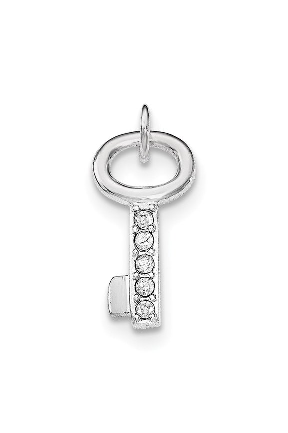Sterling Silver Key w/Crystal Pendant Charm