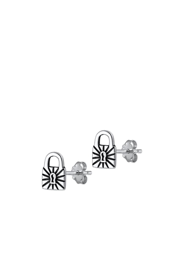 Sterling Silver Keyhole Locket Padlock High Polished Earrings 925 New Jewelry Female Unisex