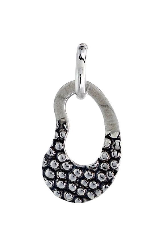 Sterling Silver Hammered Kidney Outline Necklace for Women with 24 inch Surgical Steel Chain Italy 1 inch