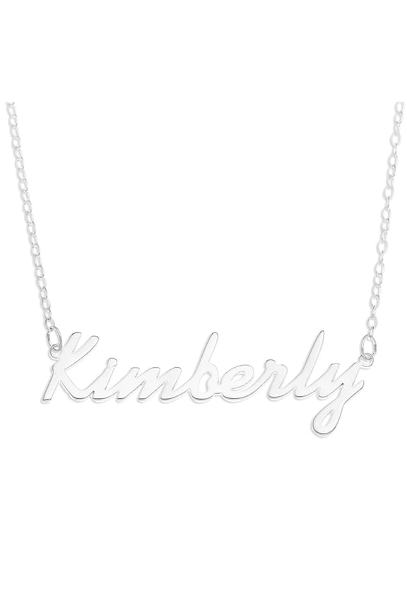 Sterling Silver 'Kimberly' Name Pendant on 16-inch Trace Chain - White