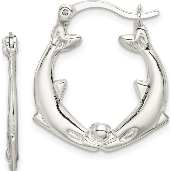 Sterling Silver Kissing Dolphins Hoop Earrings (25 X 21) Made In Thailand qe256