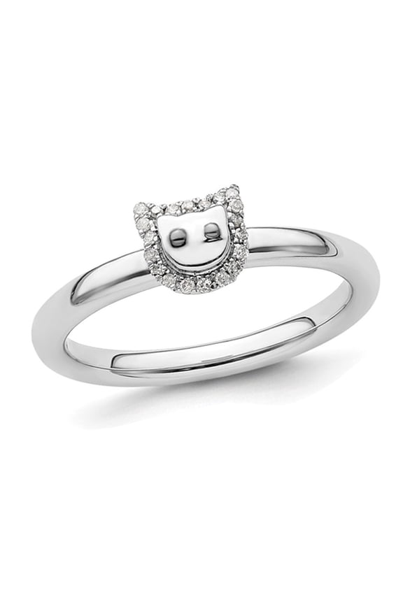 Gem & Harmony Sterling Silver Kitty Cat Ring with Accent Diamonds for Women