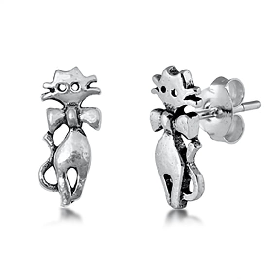 Sterling Silver Kitty Cat Stud Earrings