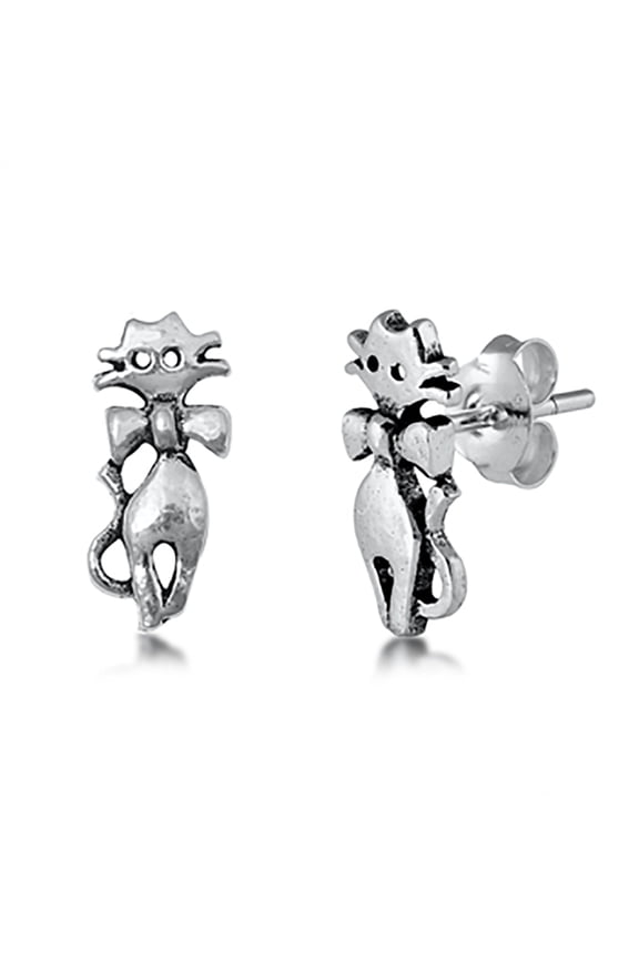 Sterling Silver Kitty Cat Stud Earrings