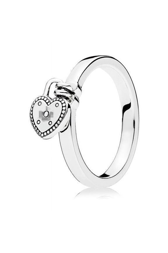 Sterling Silver Korean Style Geometry Wishing Bone Love Lock Ring with Gem Inlay for Women