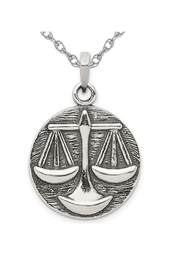 Sterling Silver LIBRA Charm Zodiac Astrology Pendant Necklace with Chain for Women