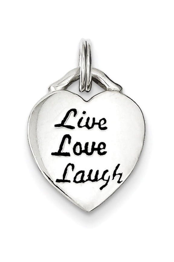 925 Sterling Silver Solid Oxidized Polished back Live Laugh Love Heart Pendant Necklace 22x14mm Wide Pendant for Women