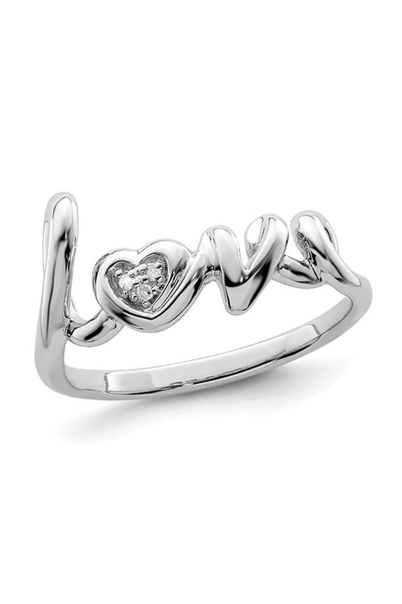 Sterling Silver LOVE Heart Ring with Accent Diamond