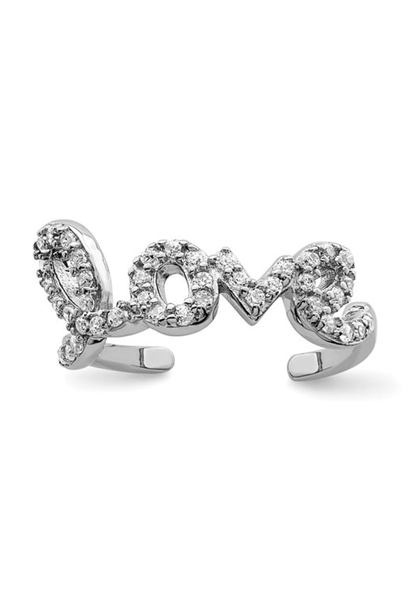 Gem & Harmony Sterling Silver LOVE Toe Ring with Synthetic Cubic Zirconia (CZ)s for Women