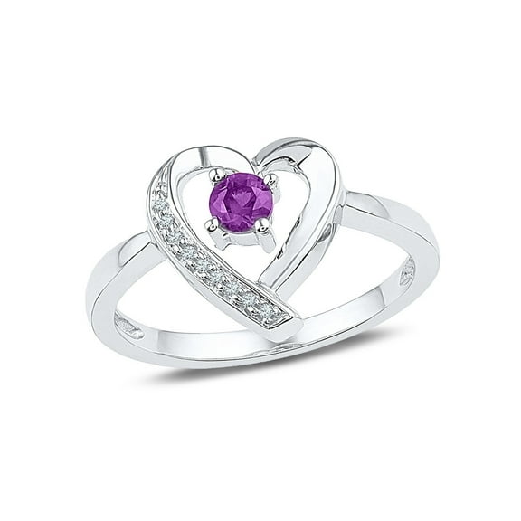 Sterling Silver Lab Created Amethyst and Accent Diamond Heart Promise Ring 1/5 Carat (Ctw)