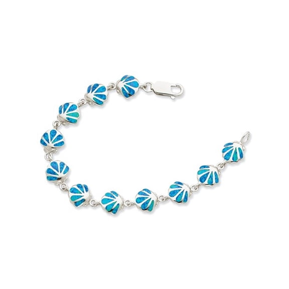 Gem & Harmony Sterling Silver Lab-Created Blue Opal Sea Shell 7 inch Bracelet for Women
