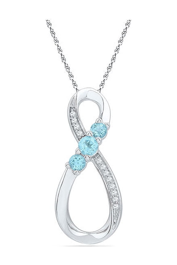 Sterling Silver Lab Created Blue Topaz 3-Stone Infinity Necklace Pendant 1/3 Ctw.
