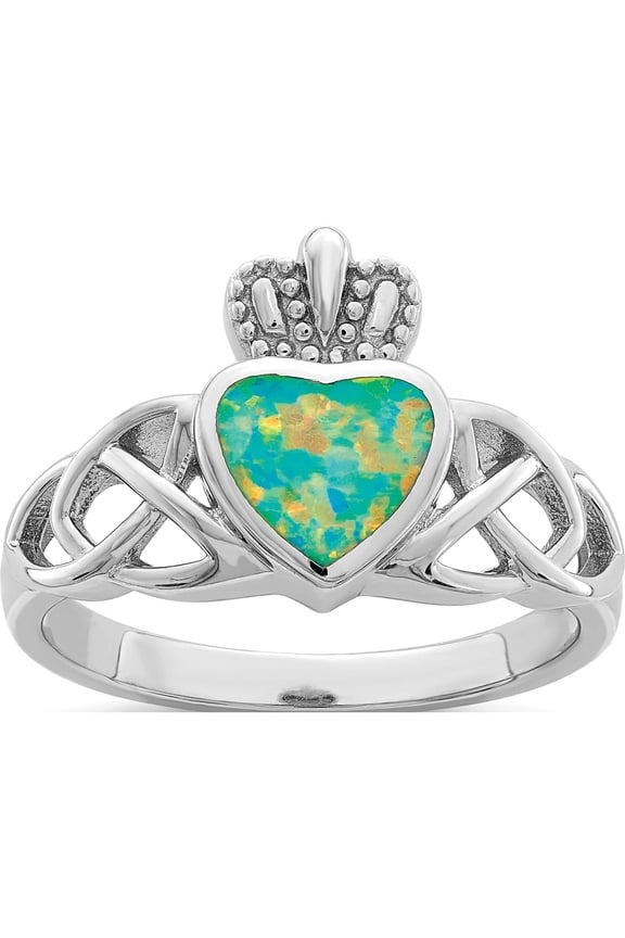 Sterling Silver Lab Created Opal Celtic Knot Crown Ring (Size 6) Made In China qr6901-6