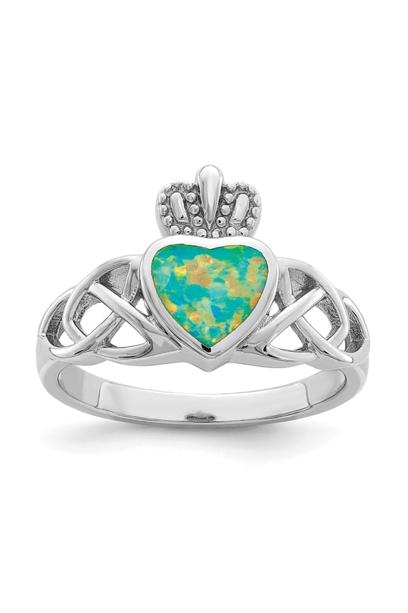 Sterling Silver Lab Created Opal Crown Ring Size 7