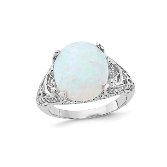 Sterling Silver Lab-Created Opal Ring with Synthetic Cubic Zirconia (CZ)s for Women