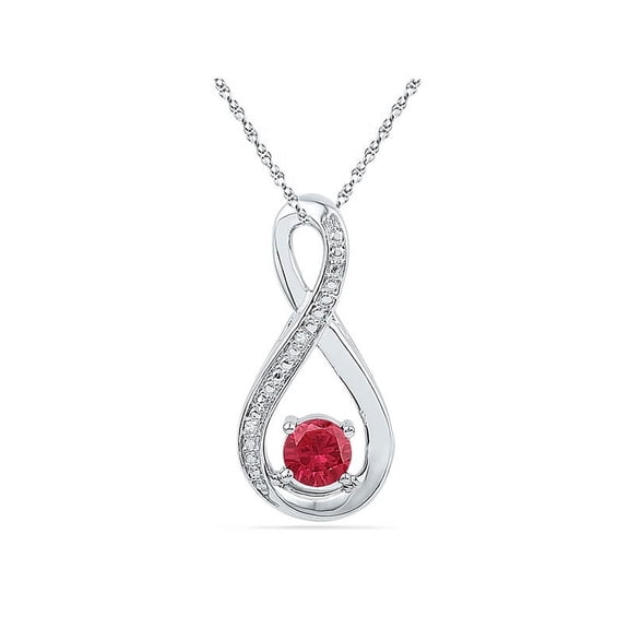 Sterling Silver Lab Created Ravishing Ruby Infinity Diamond Necklace Pendant .01 Ctw.
