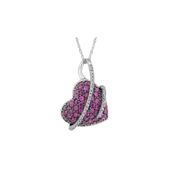 Sterling Silver Lab-Created Ruby Heart & Created White Sapphire Pendant Necklace with Chain for Women