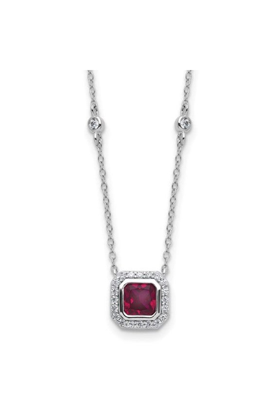 Sterling Silver Lab Created Ruby and CZ Station Necklace