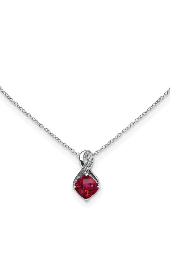 Sterling Silver Lab Created Ruby and Diamond Pendant Necklace