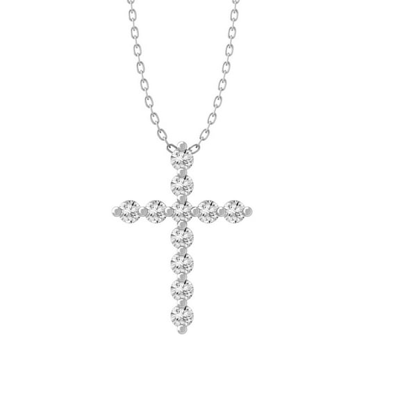 Sterling Silver Lab Grown Diamond Cross Pendant with Cable Chain Necklace 18" (2 cttw, VS Clarity, D-F Color)