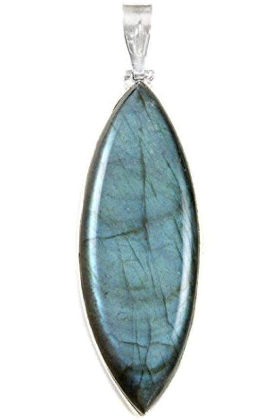 Sterling Silver Labradorite Necklace Pendant Blue Flash Large Marquise Shaped Simple Design Designed for Adult Women