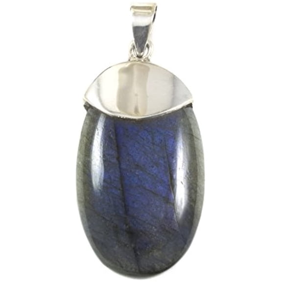 Sterling Silver Labradorite Necklace Pendant Blue Flash Oval Shaped Simple Design Designed for Adult Women