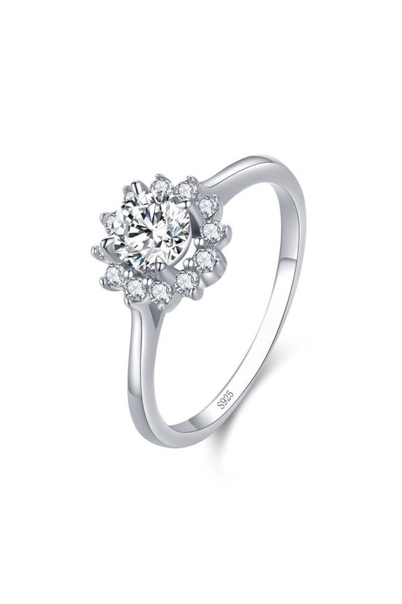 Sterling Silver Lace Diamond Ring for Women, 925 Silver Gold-Plated Artificial Gemstone Ring, 0.91 cm Width, 2.1g Weight
