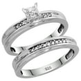 thumbnail image 1 of Sterling Silver Ladies’ 2-Piece Diamond Engagement Wedding Ring Set Rhodium finish, Size 9.5, 1 of 3