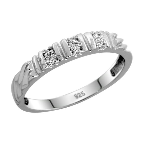 Sterling Silver Ladies' Diamond Wedding Band Rhodium finish, 1/8 inch wide, Size 5.5
