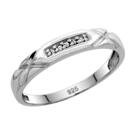 Sterling Silver Ladies' Diamond Wedding Band Rhodium finish, 1/8 inch wide, Size 7.5