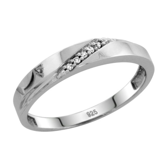 Sterling Silver Ladies' Diamond Wedding Band Rhodium finish, 1/8 inch wide, Size 8