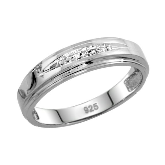 Sterling Silver Ladies' Diamond Wedding Band Rhodium finish, 3/16 inch wide, Size 7.5