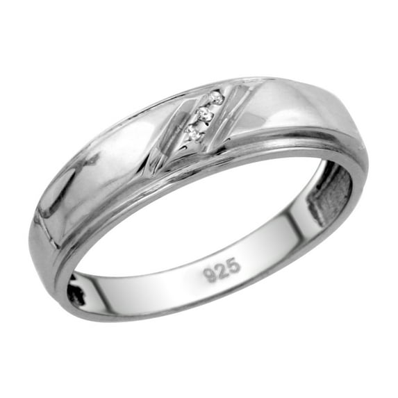 Sterling Silver Ladies' Diamond Wedding Band Rhodium finish, 7/32 inch wide, Size 9.5